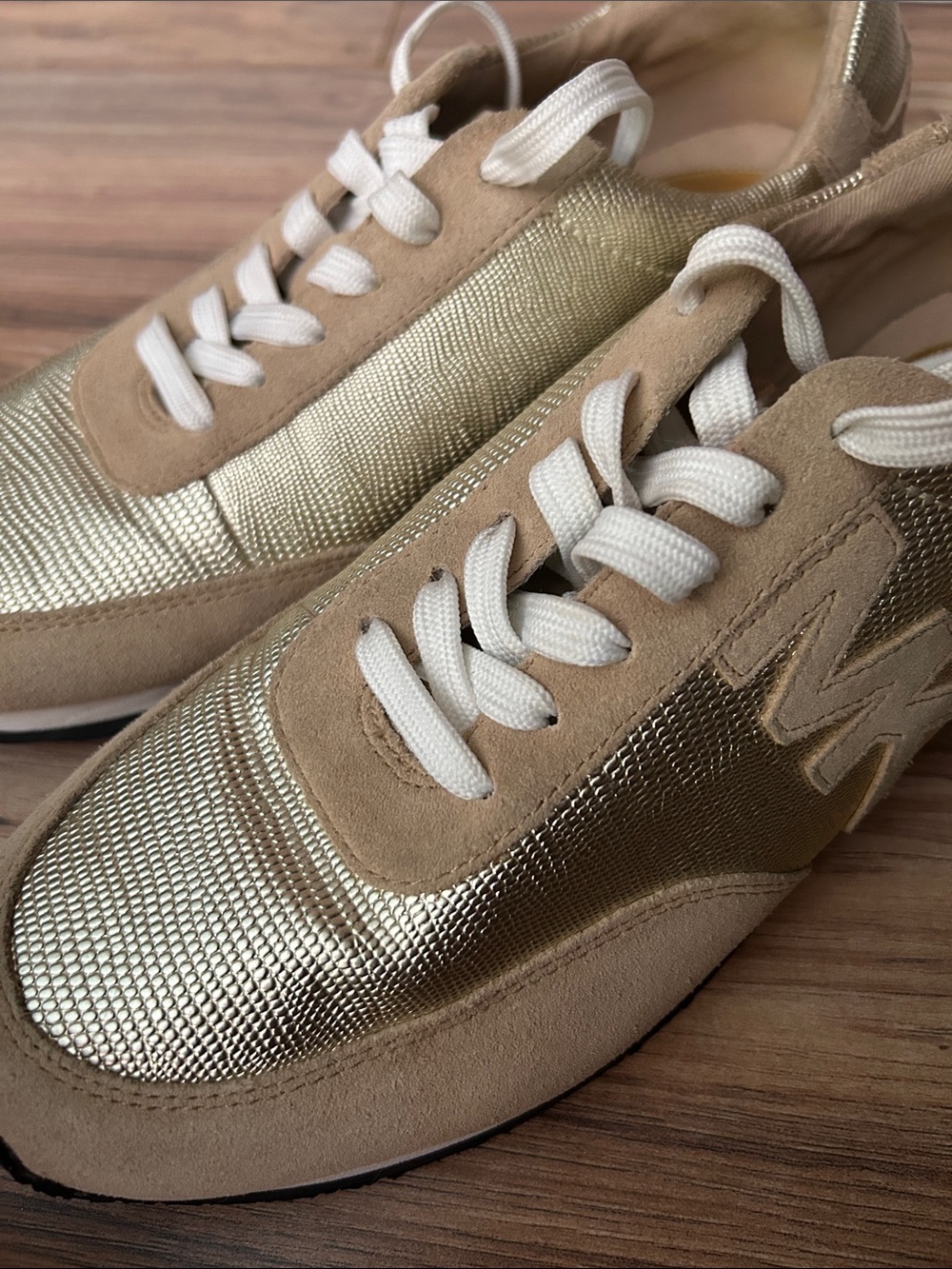 Michael Kors Stanton Women's Metallic Beige Leather-Trim Sneaker